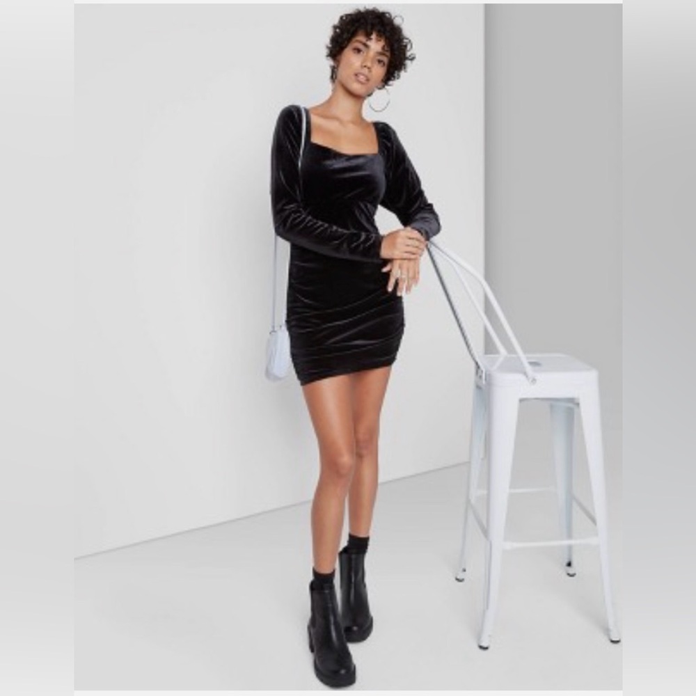 NWOT Wild Fable Black Velvet Long Sleeve Mini Dress